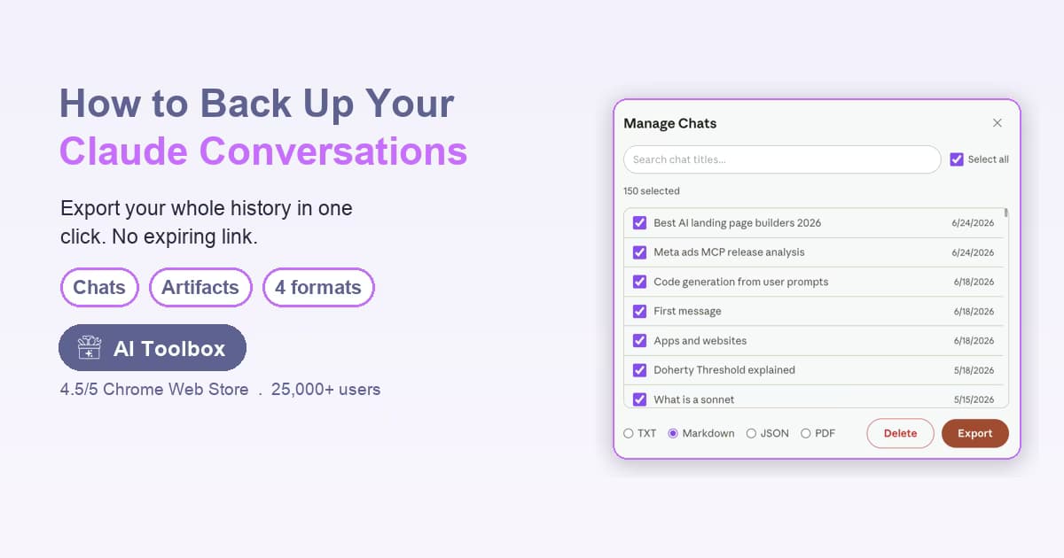 AI Toolbox backing up a Claude conversation history as portable files
